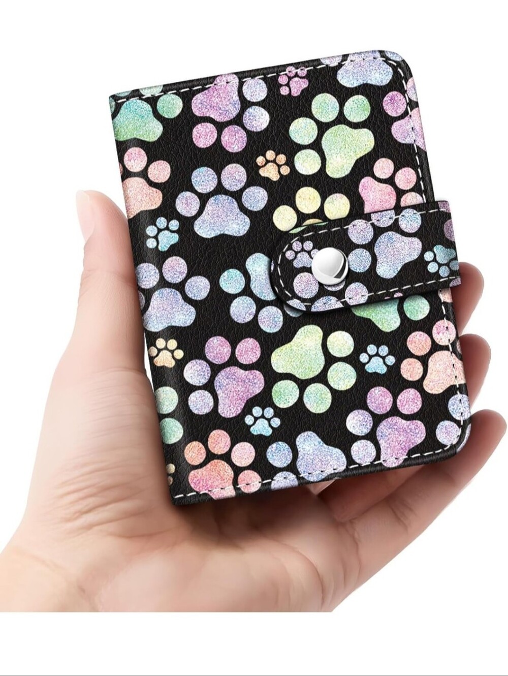 Black Paw Print Small Pets Card Holder - Multicolor Paw Design